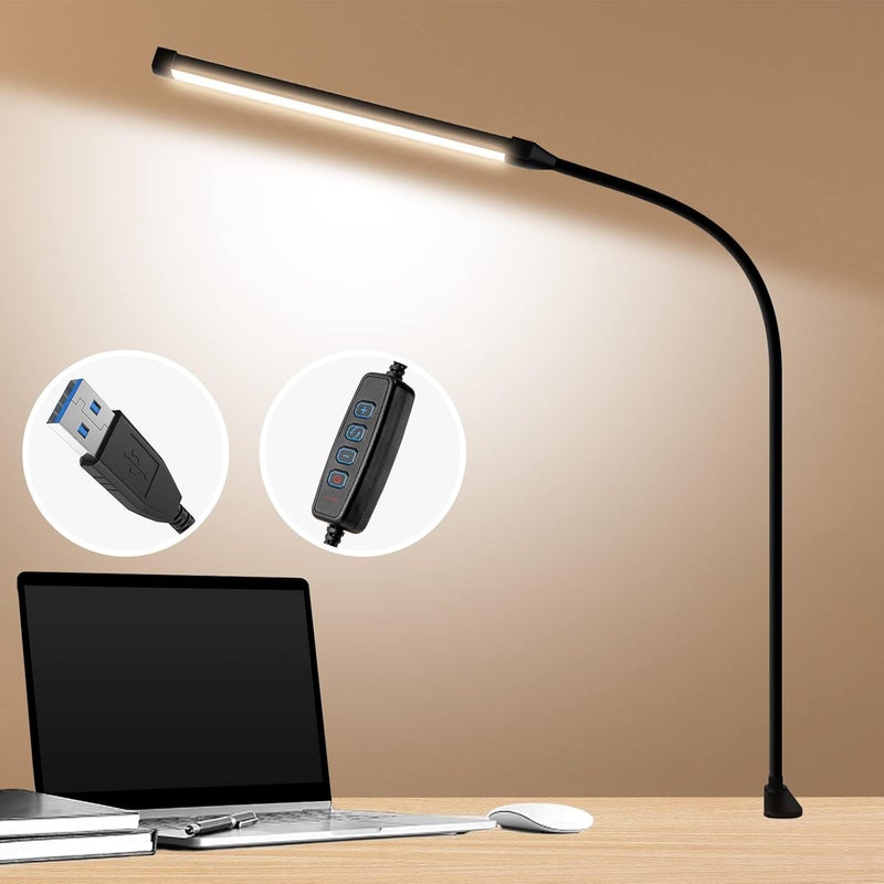 LOOPITYS Led Desk Lamp With Clamp, Eye-Caring Clip On Lights For Home Office, 3 Modes 10 Brightness, Long Flexible Gooseneck, Metal, Swing Arm Architect Task Table Lamps (Black L) - Image 1