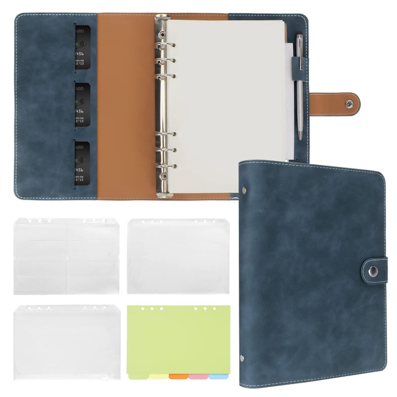 FYY A5 Binder Refillable Planner Notebook 6 Ring PU Leather Binder Journal with Pockets, Dividers, Refill Paper Navy - Image 1