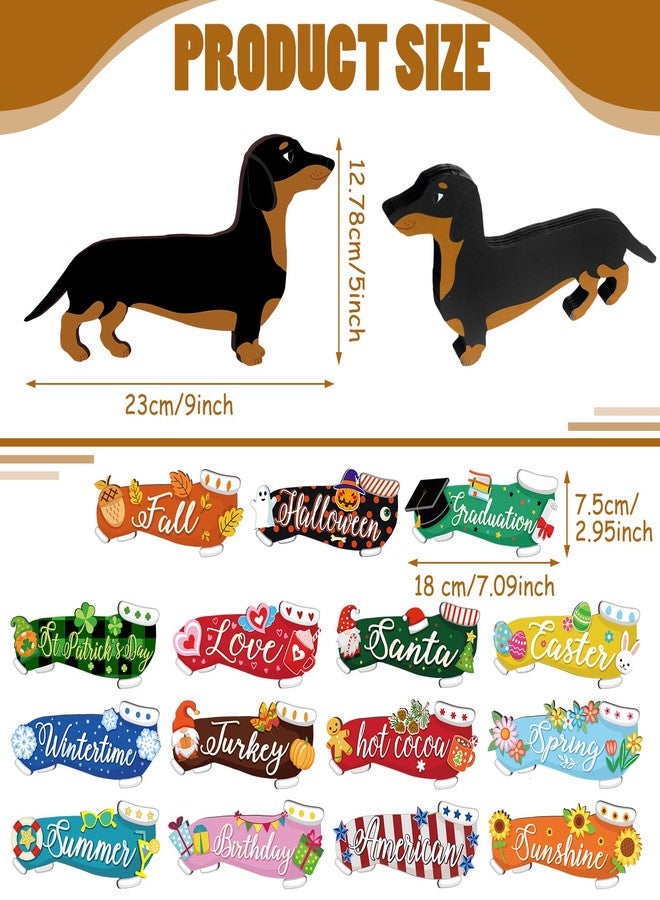 Barydat باريدات، 16 قطعة من لافتات الترحيب بالكلاب القابلة للتبديل، زينة رائعة للباب الأمامي في المواسم المختلفة، ديكور خشبي ريفي للباب والجدار في العطلات، مناسب لعيد الاستقلال، الصيف، الخريف، الهالوين، الكريسماس (كلب). - Image 2