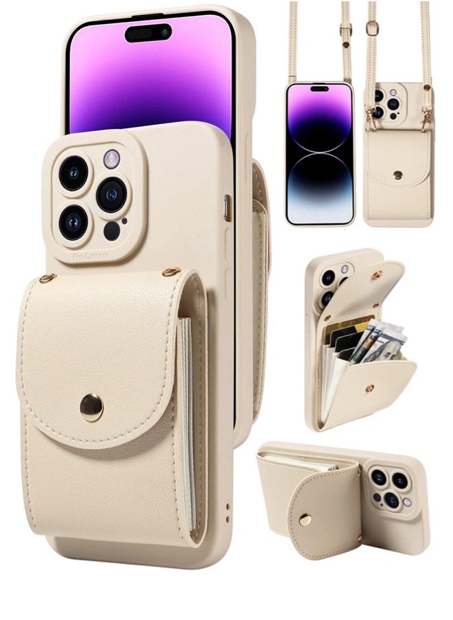 ShebSheb iPhone 14 Pro Case with Card Holder for Women, iPhone 14 Pro Cover Wallet with Strap Credit Card Slots Crossbody  - Image 1