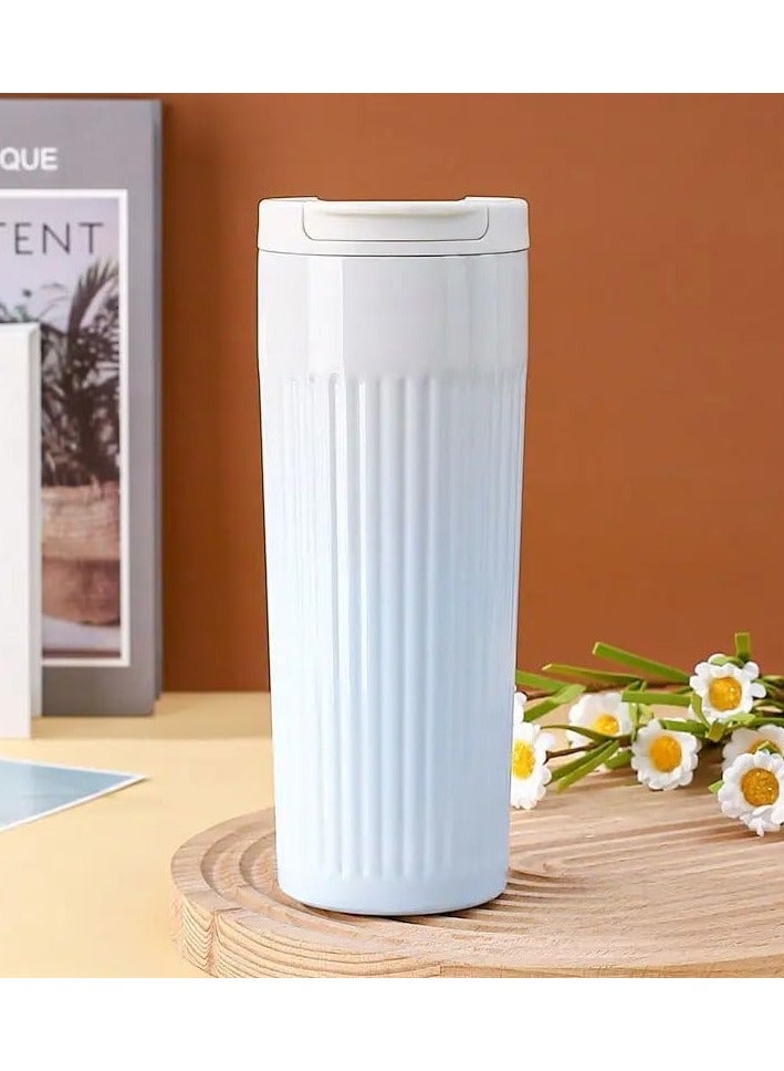 QSHOP Stainless Steel Double Wall Vacuum Insulated Thermos Mug with Mesh Strainer and Flip Lid Keep Cold and Hot for 6 Hours, 480ml Coffee Tea Mug - Image 1