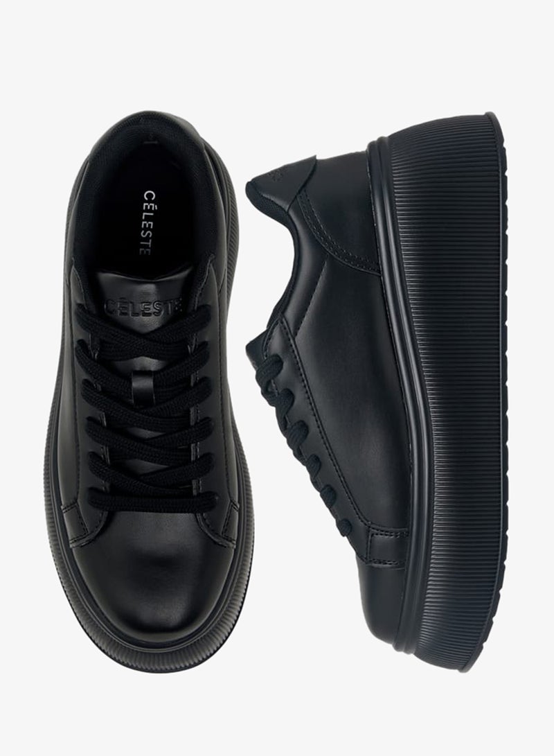 Celeste Women's Solid Chunky Sole Sneakers with Lace-Up Closure - Image 3