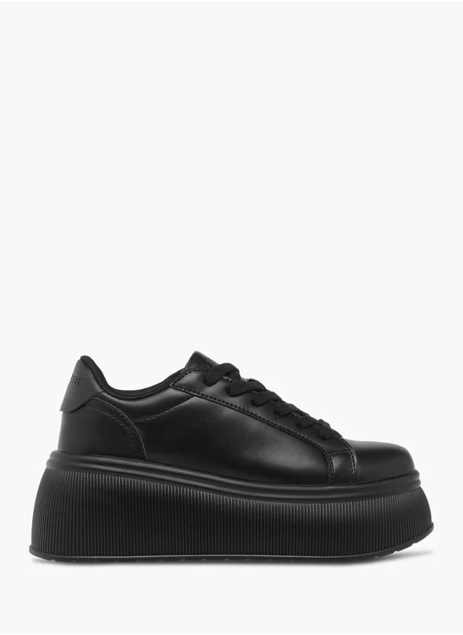 Celeste Women's Solid Chunky Sole Sneakers with Lace-Up Closure