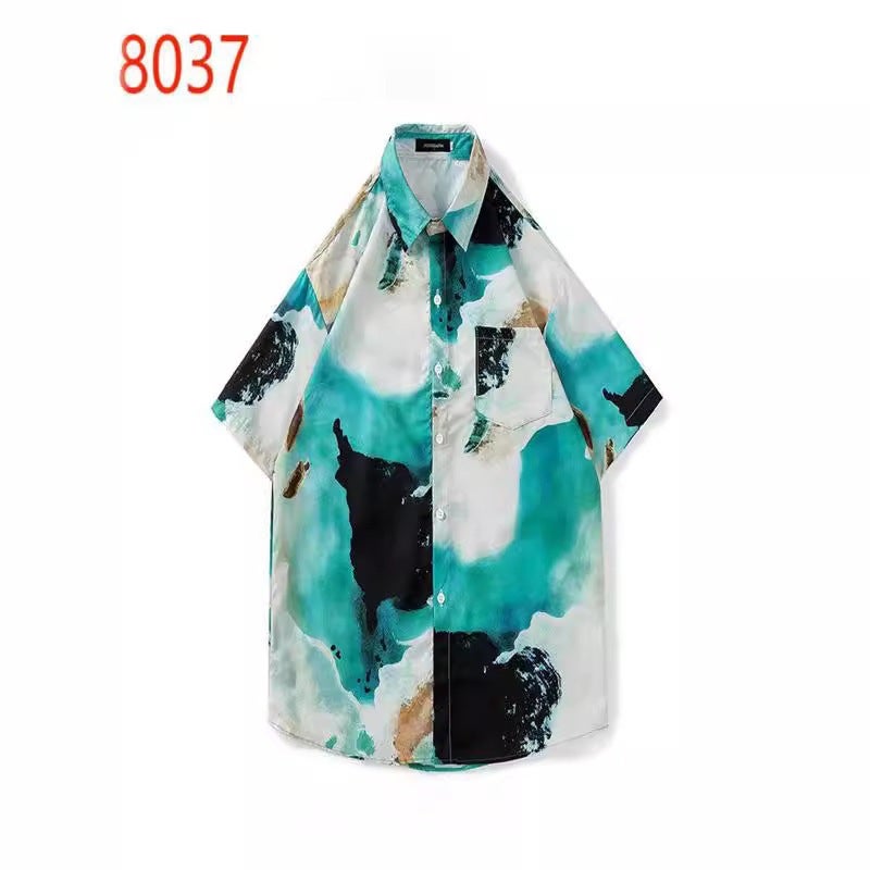 New Japanese-Style Hong Kong Summer Short-Sleeve Shirts For Men And Women, Retro Cool Hawaiian Loose Beach Couple Shirts Trendy - Image 1