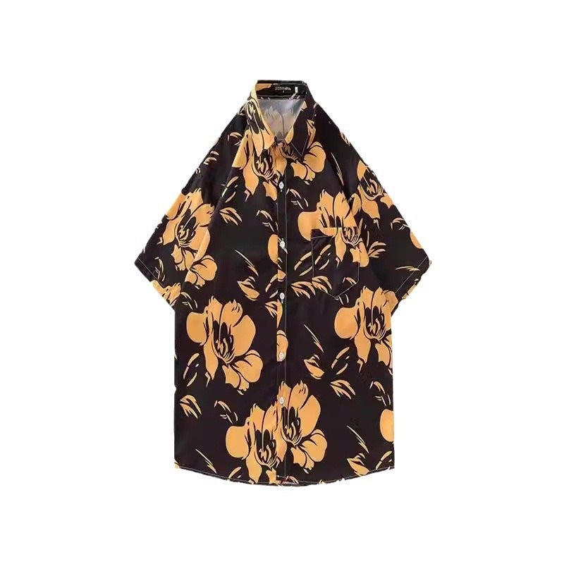 New Japanese-Style Hong Kong Summer Short-Sleeve Shirts For Men And Women, Retro Cool Hawaiian Loose Beach Couple Shirts Trendy - Image 5