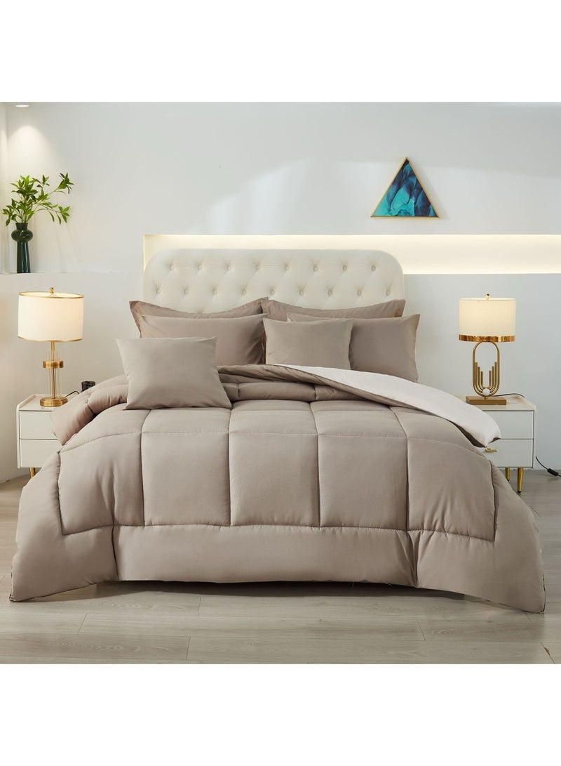 شايني فلاور طقم لحاف سرير نفرين مفرش شتوي مكون من 8 قطع ميكروفايبر مع حشوة قطن مقاس ۲٤۰×۲۲۰ سم - Image 1