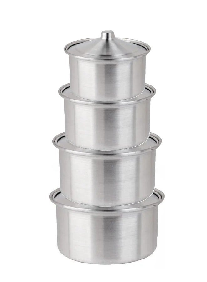 Set of 4  aluminum pots size 16cm/20cm/22cm/24cm silver - Image 1