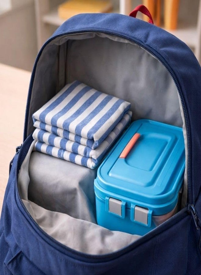 AARNIKAWRAP Kids Lunch Napkin - Soft Cotton Fabric, Reusable & Washable | Striped Design | 40 x 60 cm Lunch Mat & Napkin for School, Tiffin & Picnics (1, Blue, Pack of 1) - Image 4