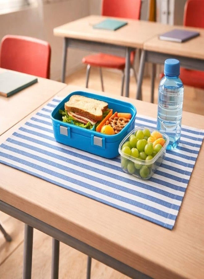 AARNIKAWRAP Kids Lunch Napkin - Soft Cotton Fabric, Reusable & Washable | Striped Design | 40 x 60 cm Lunch Mat & Napkin for School, Tiffin & Picnics (1, Blue, Pack of 1) - Image 1