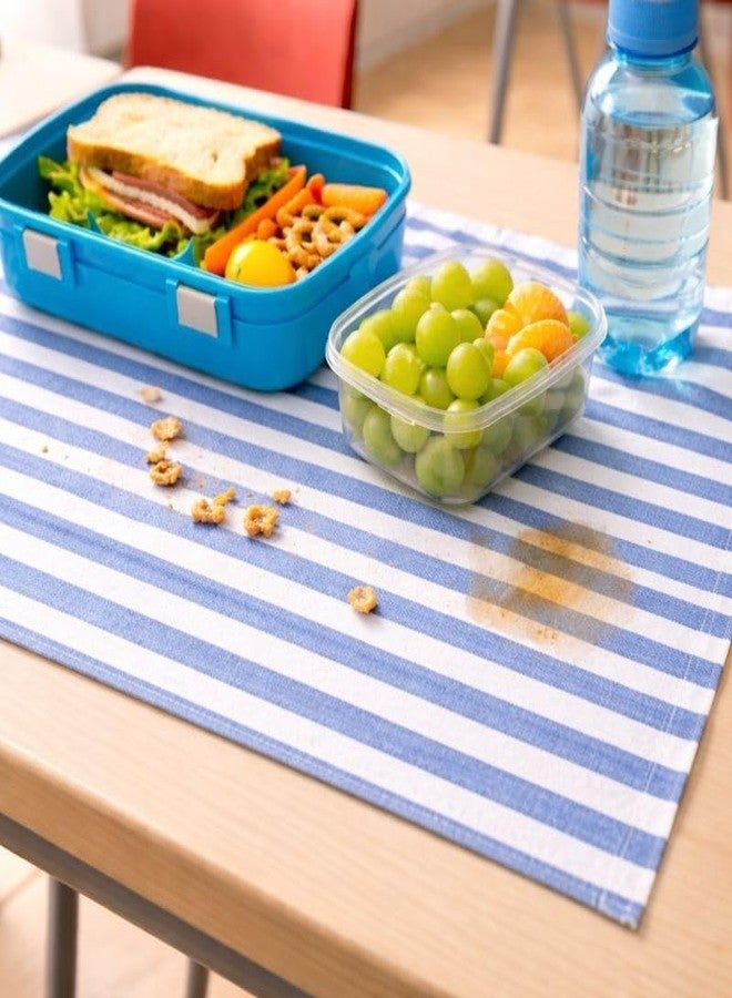 AARNIKAWRAP Kids Lunch Napkin - Soft Cotton Fabric, Reusable & Washable | Striped Design | 40 x 60 cm Lunch Mat & Napkin for School, Tiffin & Picnics (1, Blue, Pack of 1) - Image 5