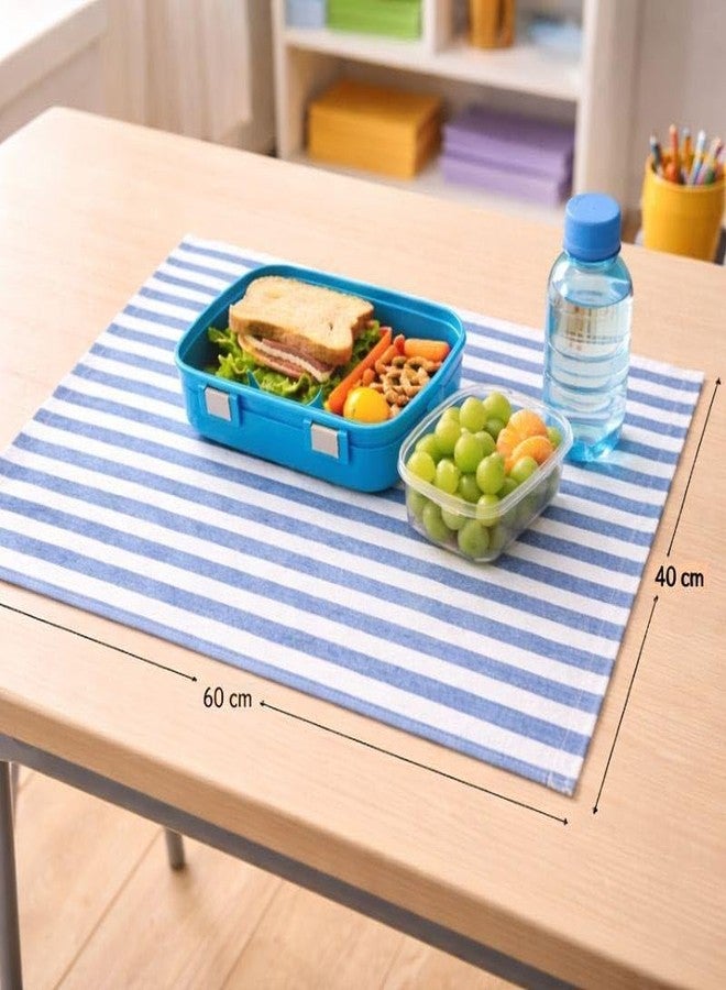AARNIKAWRAP Kids Lunch Napkin - Soft Cotton Fabric, Reusable & Washable | Striped Design | 40 x 60 cm Lunch Mat & Napkin for School, Tiffin & Picnics (1, Blue, Pack of 1) - Image 3