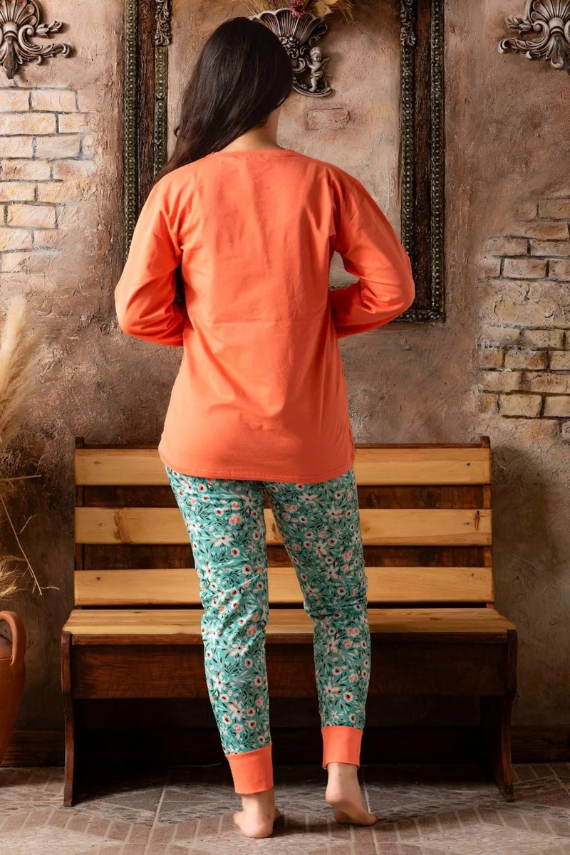 Mutlu City Women's Round Neck Love Patterned Cotton Pajama Set 200832-CLARET