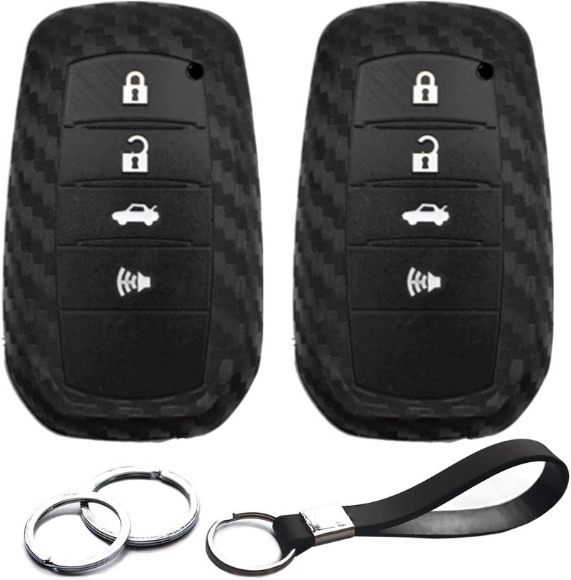 INFIPAR 2pcs Silicone Key Fob Cover for Toyota Land Cruiser, 4Runner, RAV4, Camry, Highlander - Carbon Fiber Look - Image 1