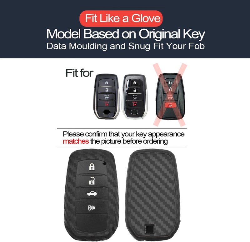 INFIPAR 2pcs Silicone Key Fob Cover for Toyota Land Cruiser, 4Runner, RAV4, Camry, Highlander - Carbon Fiber Look - Image 2