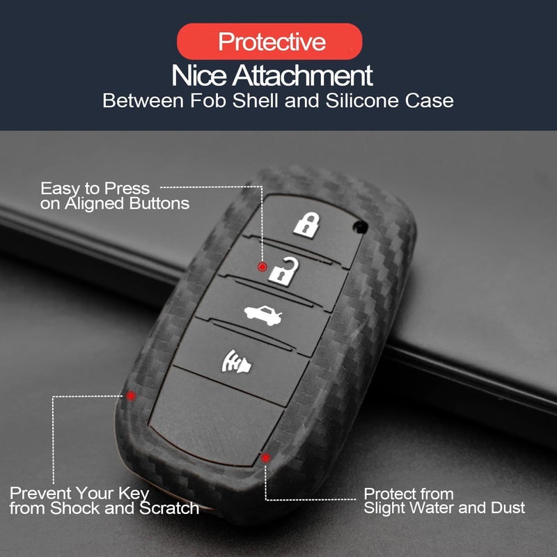 INFIPAR 2pcs Silicone Key Fob Cover for Toyota Land Cruiser, 4Runner, RAV4, Camry, Highlander - Carbon Fiber Look - Image 5