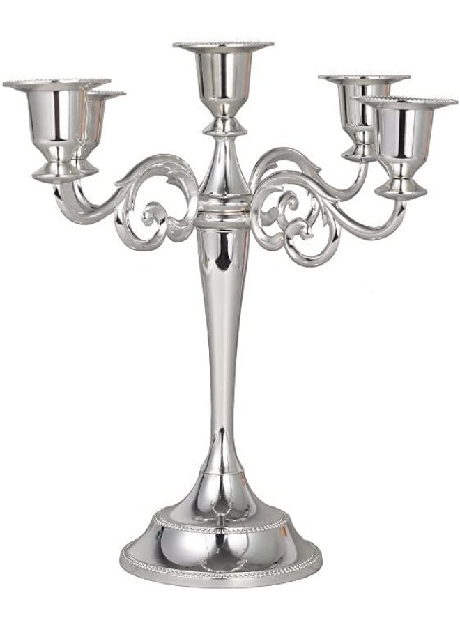 NANAO Candelabra Candle Holders for Pillar Candles 10.6 inch Tall, 5 Candle Candlestick Holder for 1/2-1 inch Taper Candles Decoration Easy Assembly (Silver) - Image 1