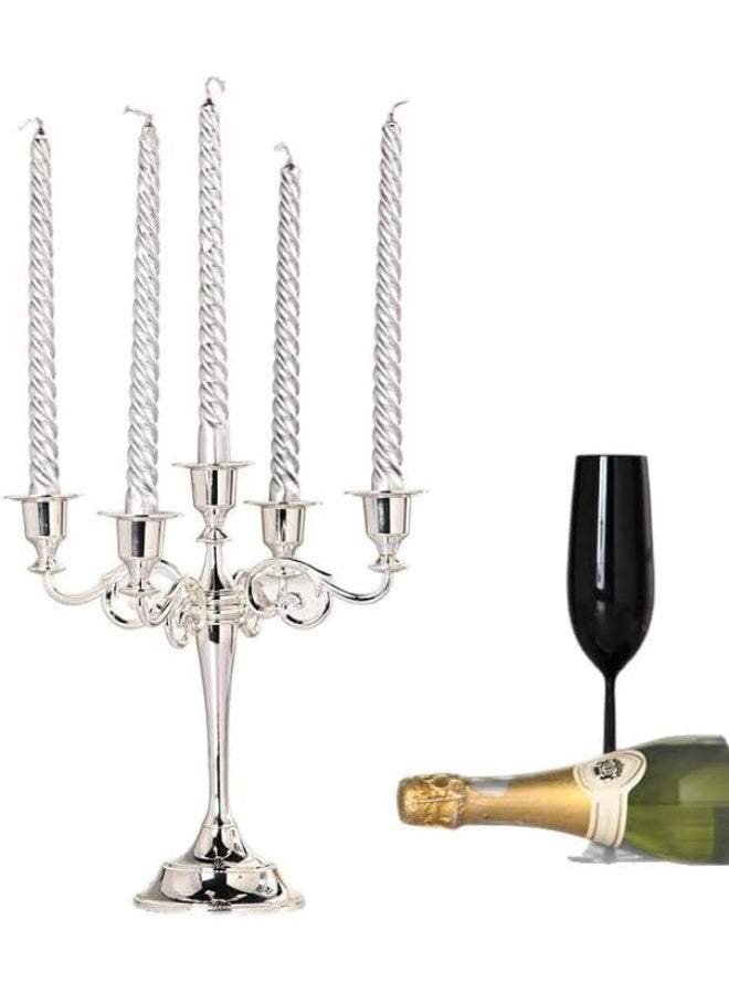 NANAO Candelabra Candle Holders for Pillar Candles 10.6 inch Tall, 5 Candle Candlestick Holder for 1/2-1 inch Taper Candles Decoration Easy Assembly (Silver) - Image 5
