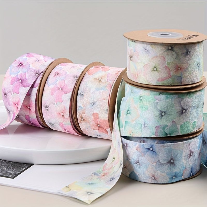 Pink Ink Wash Printed Ribbon With Butterfly Flower Design For Bows Hair Gifts - Image 1