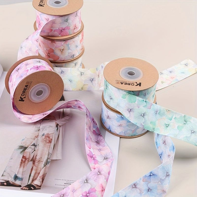 Pink Ink Wash Printed Ribbon With Butterfly Flower Design For Bows Hair Gifts - Image 4
