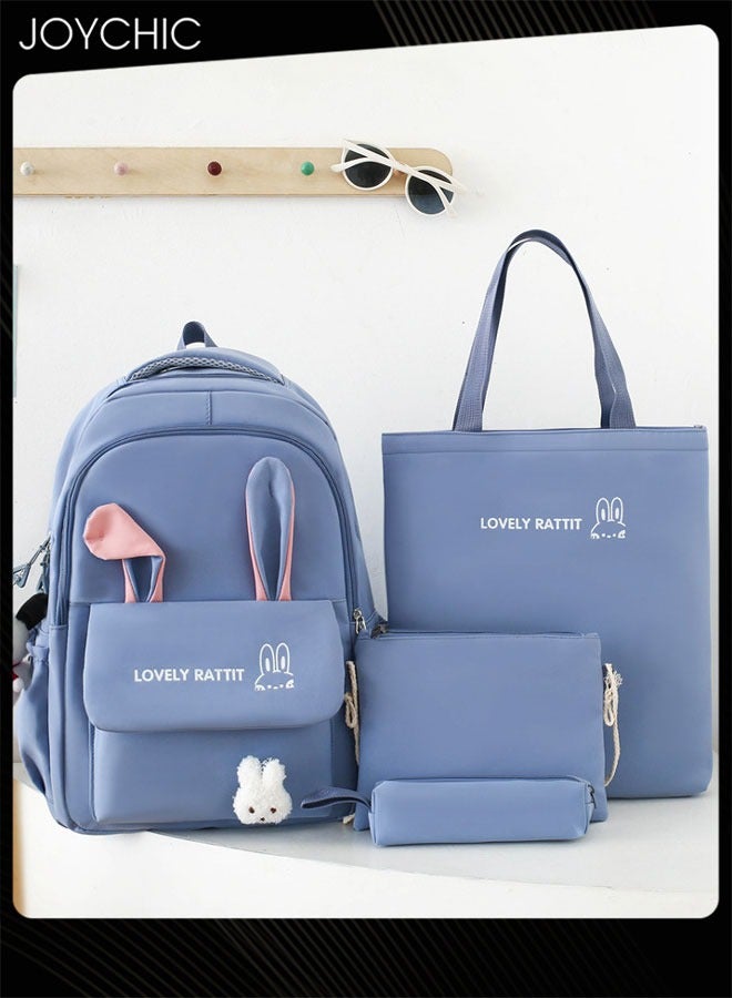 Joychic 4 Piece Lovely Pattern Canvas Large Capacity School Backpack Set Multifunction Brief School Bag with Pencil Pouch for Primary Middle High Students - Image 1