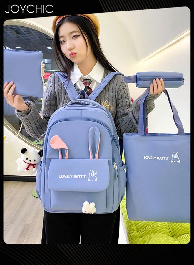 Joychic 4 Piece Lovely Pattern Canvas Large Capacity School Backpack Set Multifunction Brief School Bag with Pencil Pouch for Primary Middle High Students - Image 2