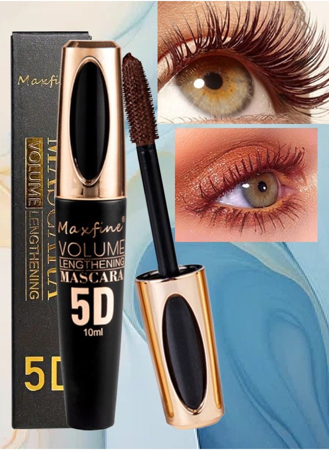 Maxfine - 5D Volume Lash Lengthening Mascara Waterproof Mascara for Eyelashes Silk Fiber Liquid Lash Extensions Colored Tubing Mascara with Eyelash Brush Volume and Length Long Lasting Mascara Brown 02 - Image 1