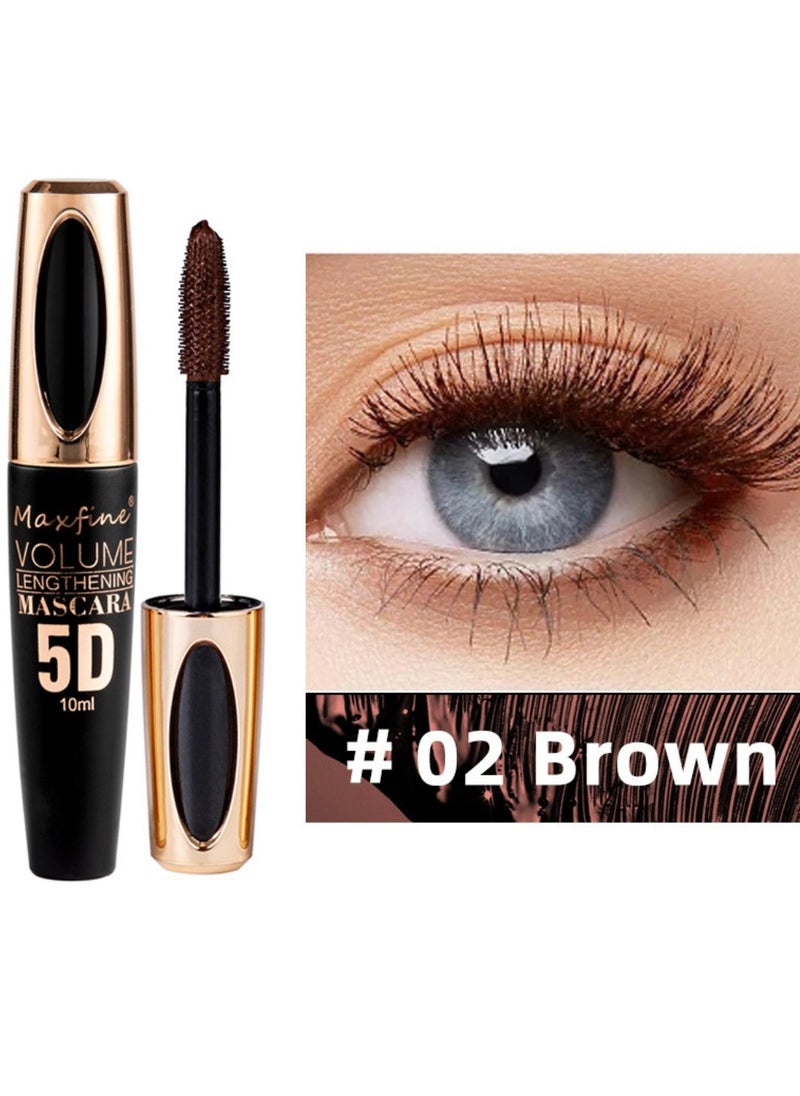 Maxfine - 5D Volume Lash Lengthening Mascara Waterproof Mascara for Eyelashes Silk Fiber Liquid Lash Extensions Colored Tubing Mascara with Eyelash Brush Volume and Length Long Lasting Mascara Brown 02 - Image 1