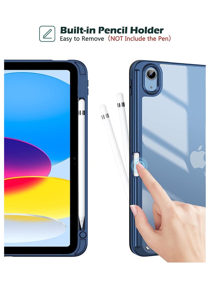 MahMir - Case for iPad (A16) 11inch 11th 2025 Gen iPad 11 Case/Case For iPad 10th Gen Case 2022 iPad 10 Case Trifold Stand Clear Transparent Shell Back with Pencil Holder Smart Cover for 11" iPad 11th 2025 10.9 iPad 10th Gen 2022 A2696 A2757 A2777-Navy Blue - Image 1