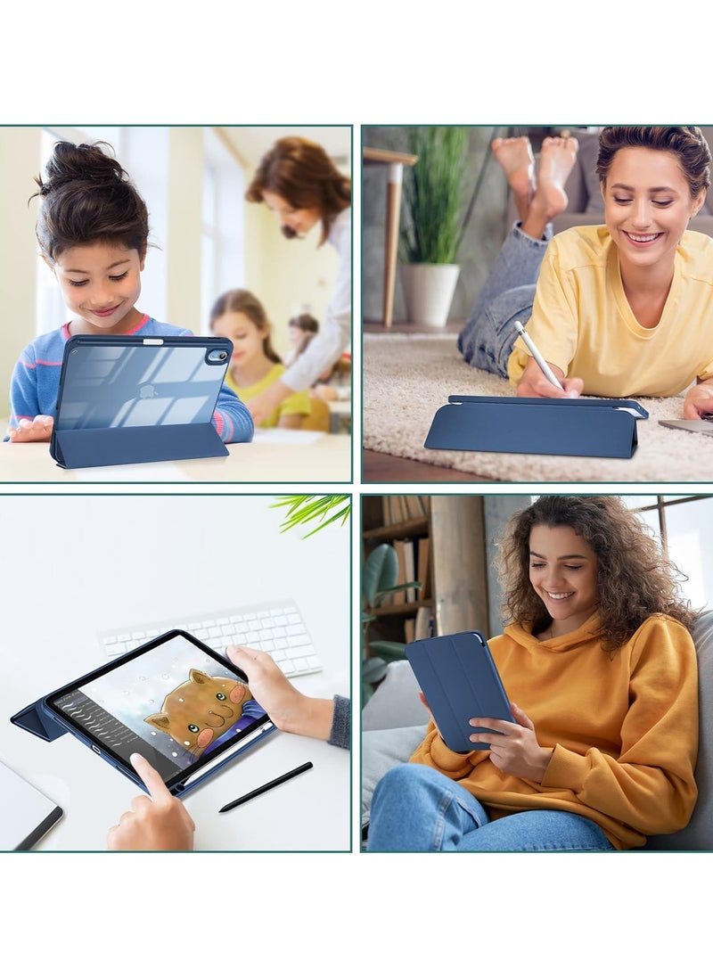 MahMir - Case for iPad (A16) 11inch 11th 2025 Gen iPad 11 Case/Case For iPad 10th Gen Case 2022 iPad 10 Case Trifold Stand Clear Transparent Shell Back with Pencil Holder Smart Cover for 11" iPad 11th 2025 10.9 iPad 10th Gen 2022 A2696 A2757 A2777-Navy Blue - Image 1