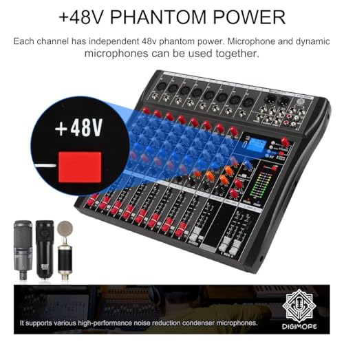 DIGIMORE Professional 8 Channel Mixer | 8 XLR + 6.35MM Input Ports | USB MP3 & BT Support | 48V Phantom Power | Delay & Repeat FX | Stereo Output | Headphone, Aux, EFF Outs (D-260) - Image 5