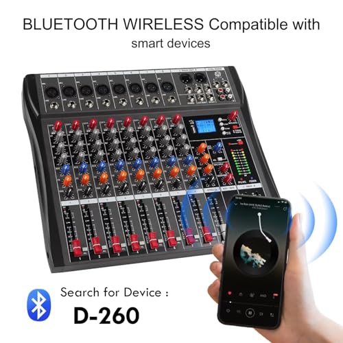DIGIMORE Professional 8 Channel Mixer | 8 XLR + 6.35MM Input Ports | USB MP3 & BT Support | 48V Phantom Power | Delay & Repeat FX | Stereo Output | Headphone, Aux, EFF Outs (D-260) - Image 3