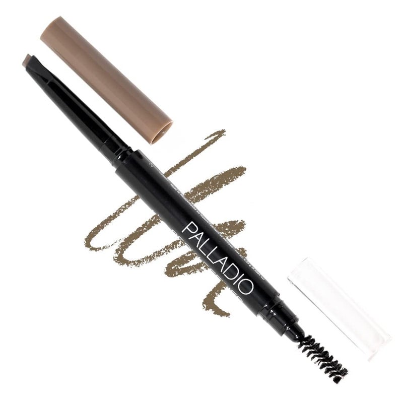 Palladio Brow Definer Retractable Pencil, Triangular Tip Fills Brows for a Natural Look, Tame and Shape Eyebrows with Spoolie Brush, Eyebrow Shaper, Buildable Light to Dark Colors, (Taupe) - Image 1