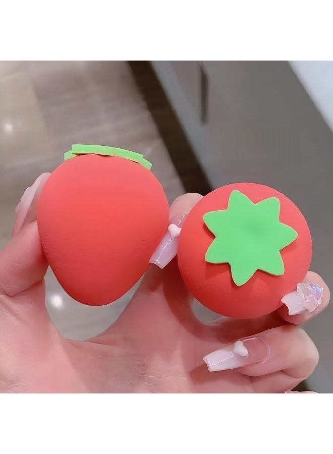 4PCS Pear, Strawberry, Lemon & Avocado Makeup Sponge Set - Dry & Wet Cosmetic Beauty Blenders - Image 3