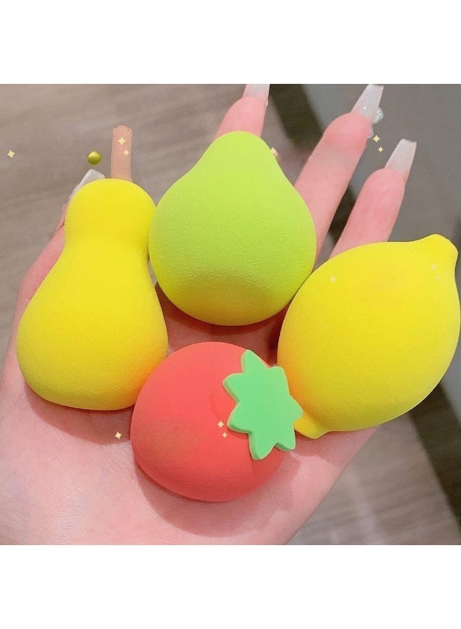 4PCS Pear, Strawberry, Lemon & Avocado Makeup Sponge Set - Dry & Wet Cosmetic Beauty Blenders - Image 2