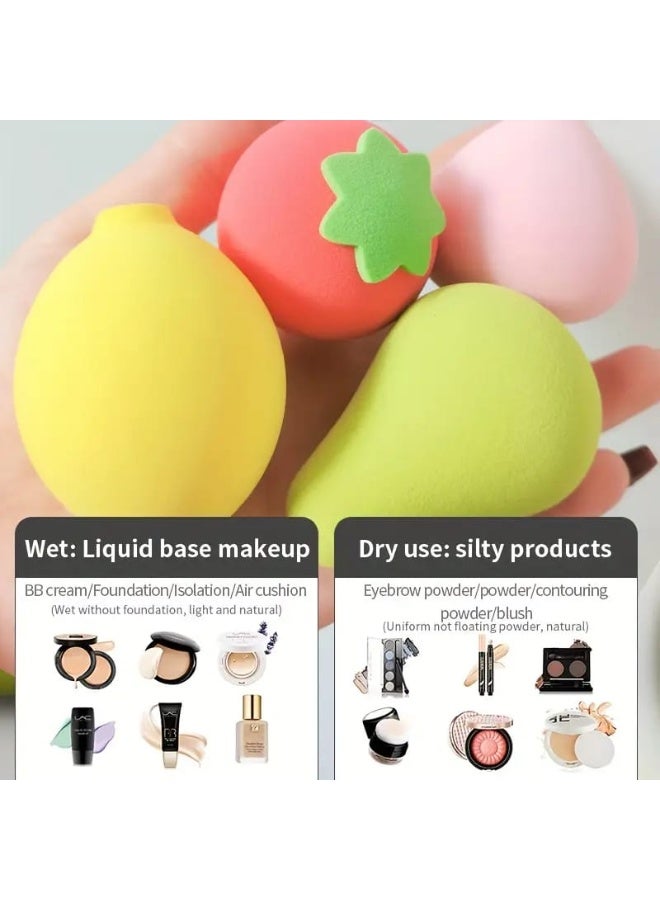4PCS Pear, Strawberry, Lemon & Avocado Makeup Sponge Set - Dry & Wet Cosmetic Beauty Blenders - Image 5