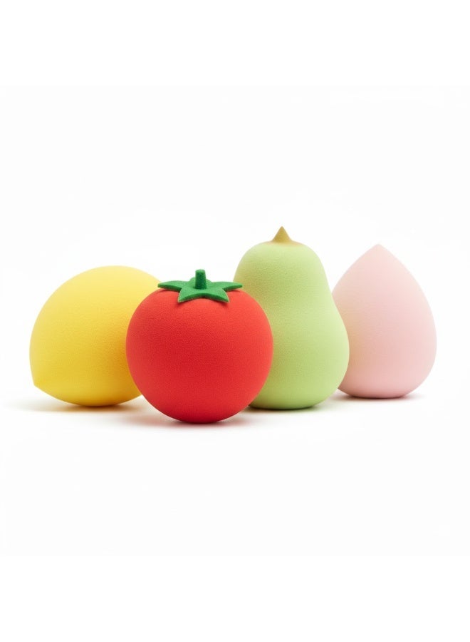 4PCS Pear, Strawberry, Lemon & Avocado Makeup Sponge Set - Dry & Wet Cosmetic Beauty Blenders - Image 1