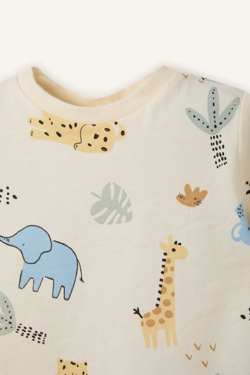 ديفاكتو طقم بيجاما بيبي اولادي قصة عادية وطبعة ديناصور - قطعتين - Image 3