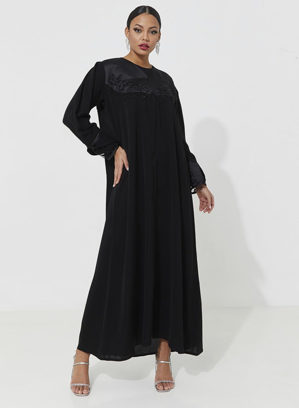 Rosette Abaya Abaya Royal With Black Embroidery Buff Sleeves | Best ...