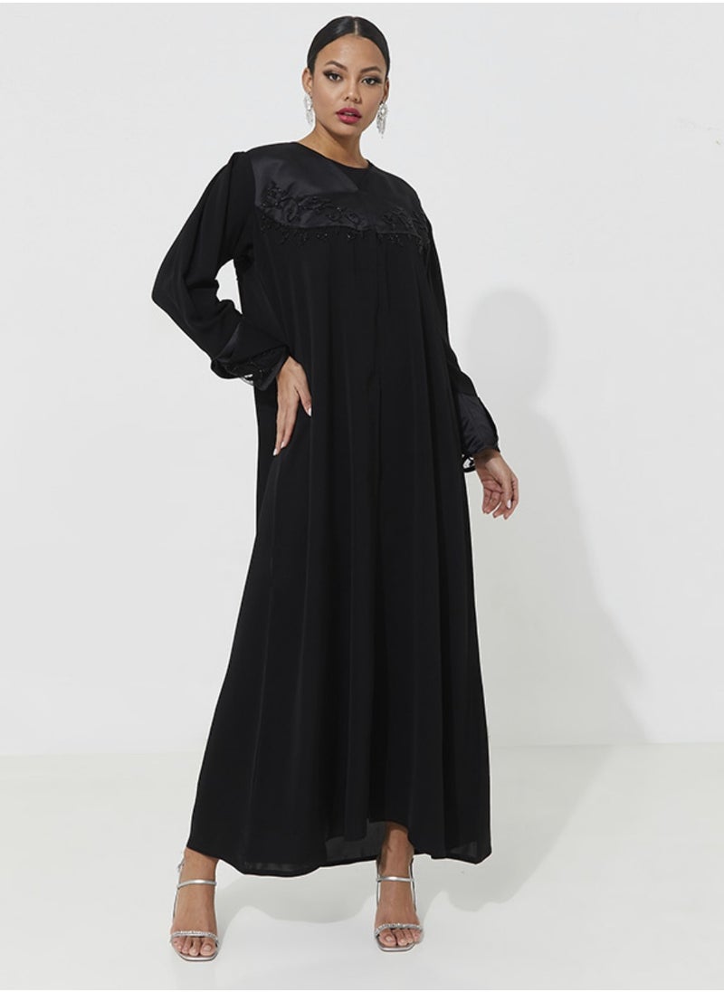 Rosette Abaya Abaya Royal With Black Embroidery Buff Sleeves  - Image 1