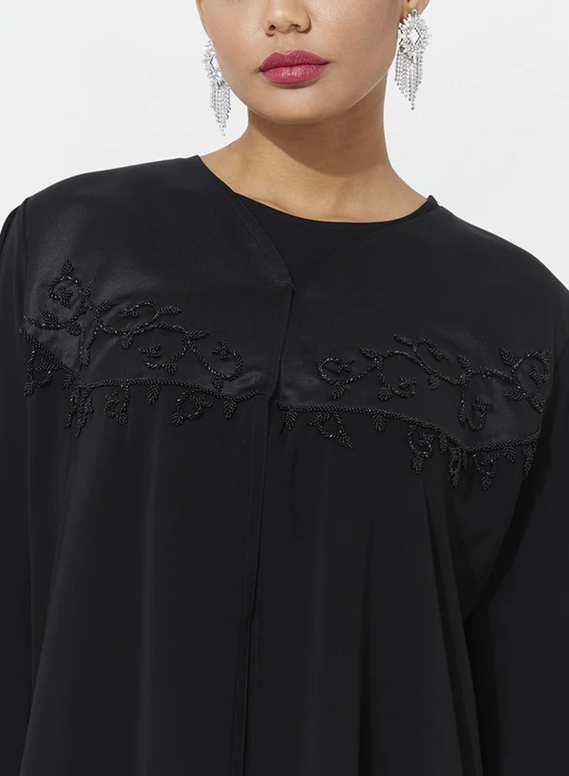 Rosette Abaya Abaya Royal With Black Embroidery Buff Sleeves