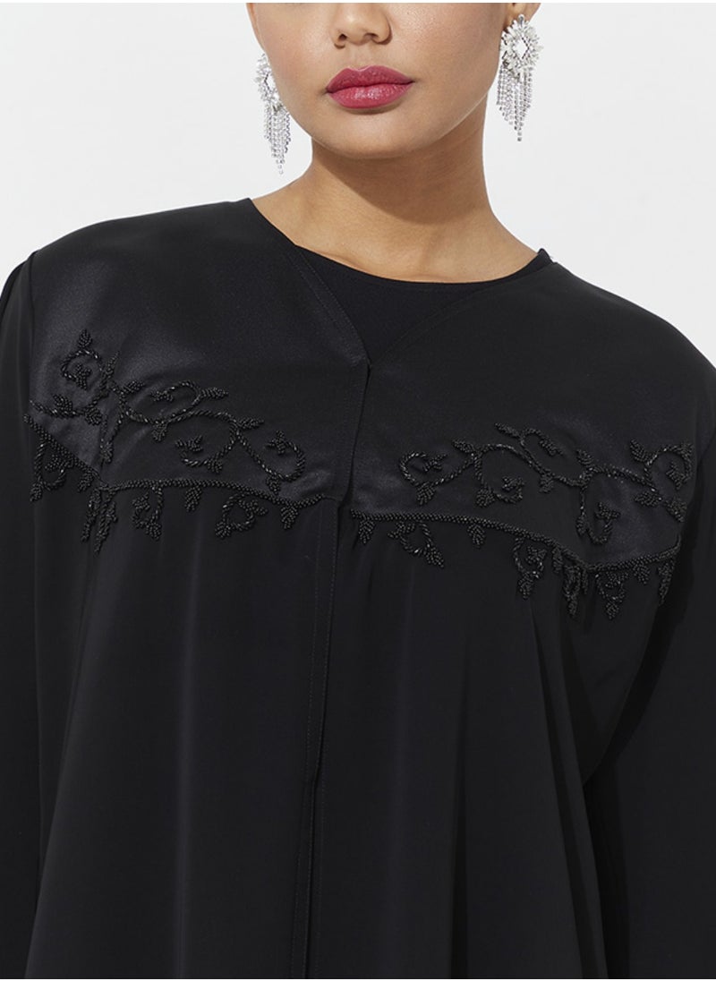 Rosette Abaya Abaya Royal With Black Embroidery Buff Sleeves  - Image 3