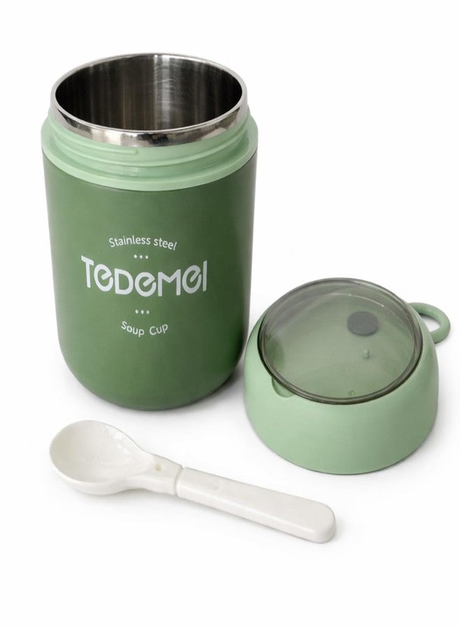 BLLUEX 500ml Stainless Steel Food Container with Spoon, Leak-Proof, BPA-Free, Durable & Portable Soup Bowl for Cereals, Puree & Rice (Green, Single Tier) - Image 1