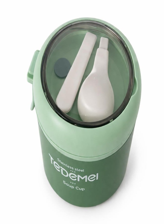 BLLUEX 500ml Stainless Steel Food Container with Spoon, Leak-Proof, BPA-Free, Durable & Portable Soup Bowl for Cereals, Puree & Rice (Green, Single Tier) - Image 3