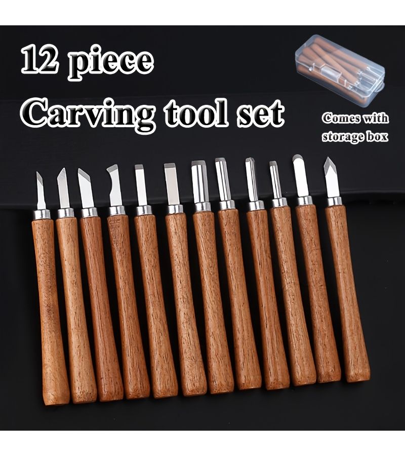 12 Piece Hand Carved DIY Wood Carving Knife Tool Set - Image 1