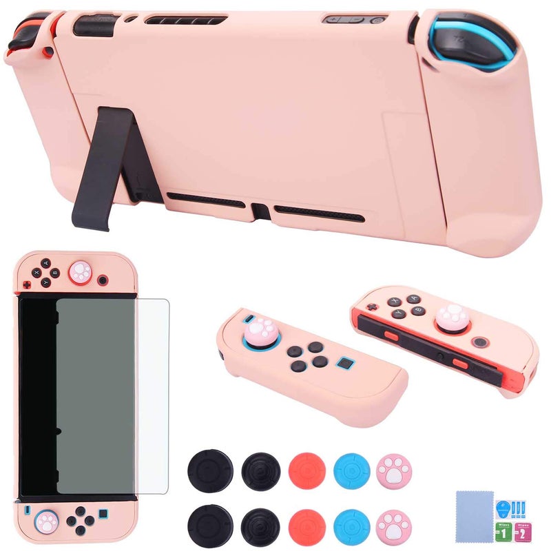 COMCOOL Dockable Case for Nintendo Switch - COMCOOL 3 in 1 Protective Cover Case for Nintendo Switch and Joy-Con Controller with Screen Protector and Thumb grips - Pink - Image 1