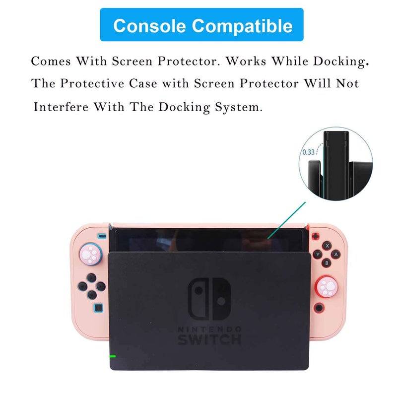 COMCOOL Dockable Case for Nintendo Switch - COMCOOL 3 in 1 Protective Cover Case for Nintendo Switch and Joy-Con Controller with Screen Protector and Thumb grips - Pink - Image 3