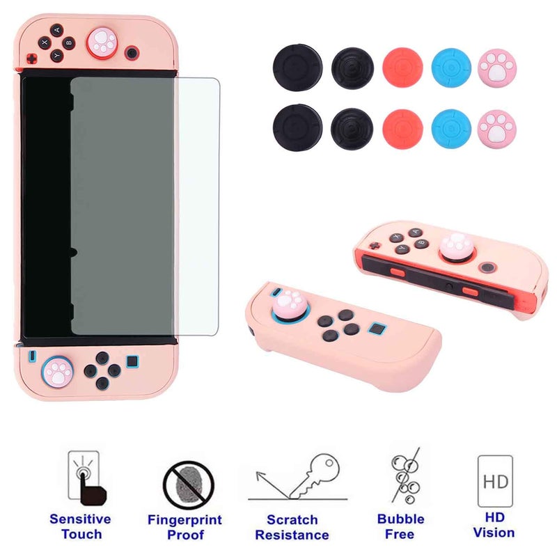 COMCOOL Dockable Case for Nintendo Switch - COMCOOL 3 in 1 Protective Cover Case for Nintendo Switch and Joy-Con Controller with Screen Protector and Thumb grips - Pink - Image 5