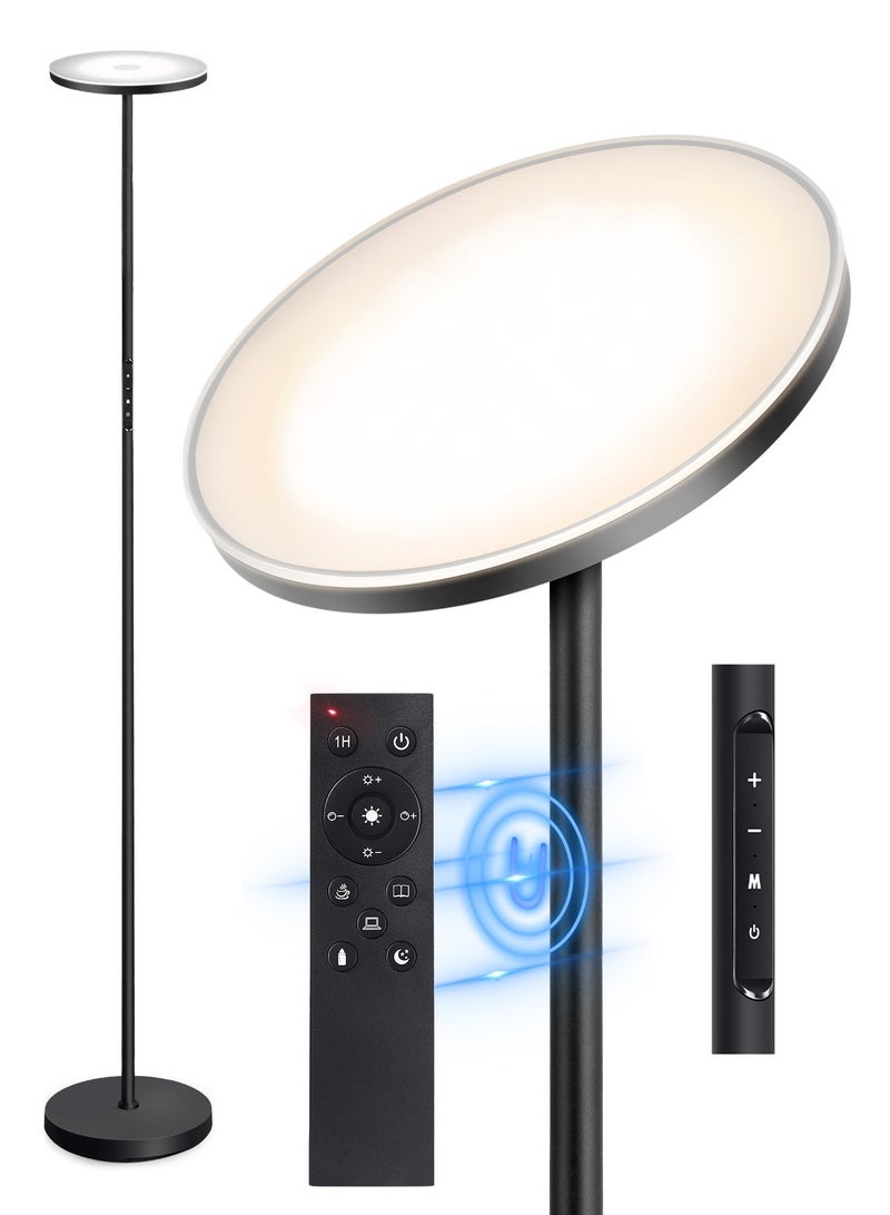 OUTON Floor Lamp with Remote & Touch Control, 30W 3000LM LED Uplighter Floor Lamp, Super Bright Dimmable Tall Standing Lamp with 4 Color Temperatures, 1-Hour Timer Suitable for Living Room, Bedroom, and Office, Black - Image 1