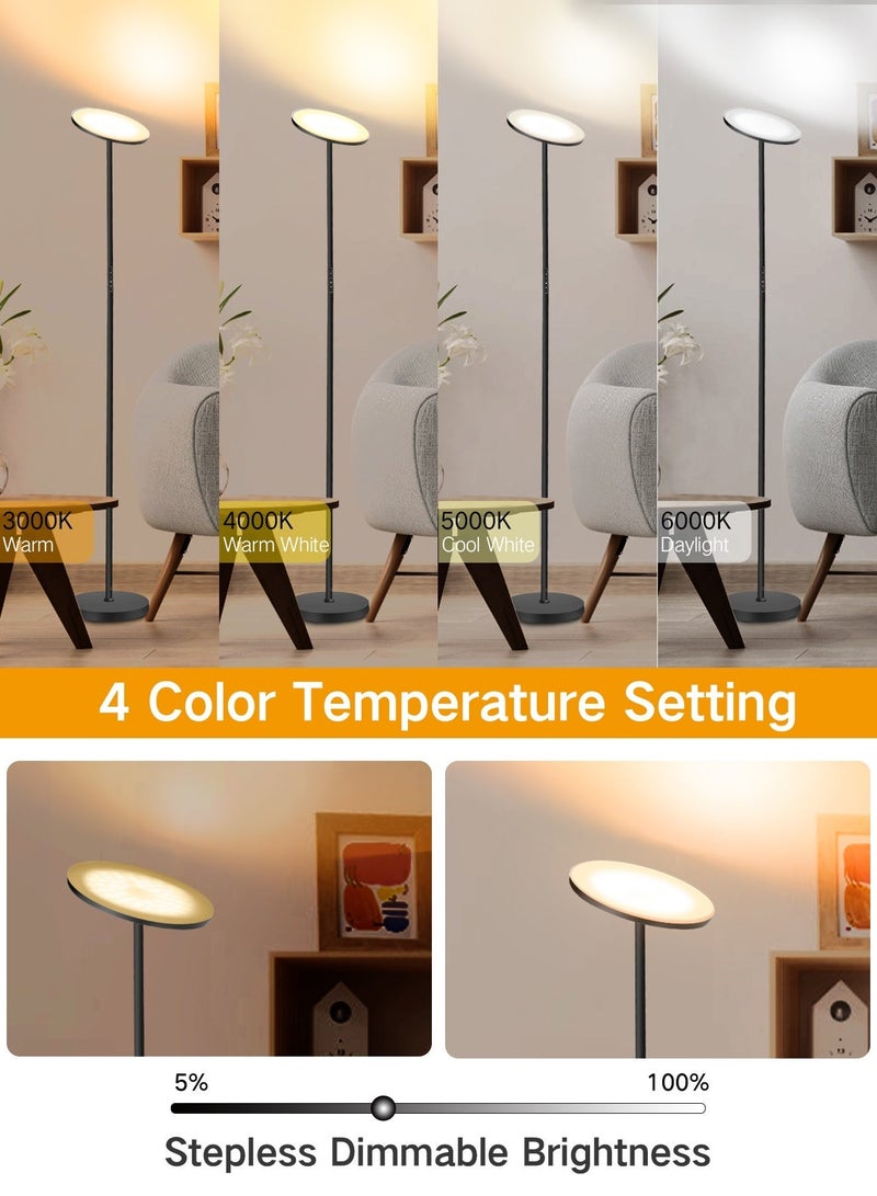 OUTON Floor Lamp with Remote & Touch Control, 30W 3000LM LED Uplighter Floor Lamp, Super Bright Dimmable Tall Standing Lamp with 4 Color Temperatures, 1-Hour Timer Suitable for Living Room, Bedroom, and Office, Black - Image 2