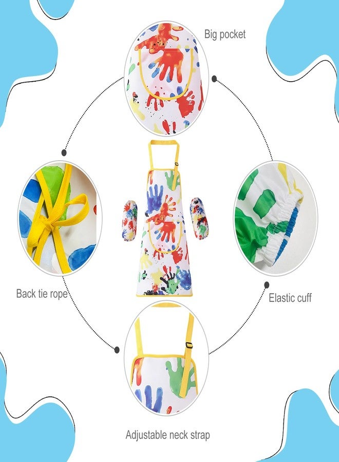 KUUQA Art Apron with Hat & Sleeves Waterproof - Children’s Painting Smock with Adjustable Straps, Stain Resistant Craft Apron for Childrens - Colorful Handprint Art Apron for Baking - Image 3